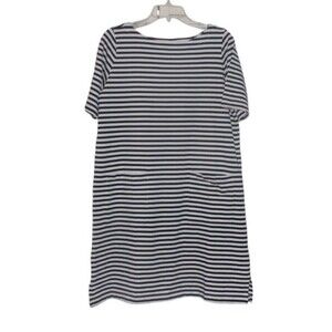 J Jill Shift Dress Navy & White Striped Pockets Knee Length Cotton Womens PM NWT
